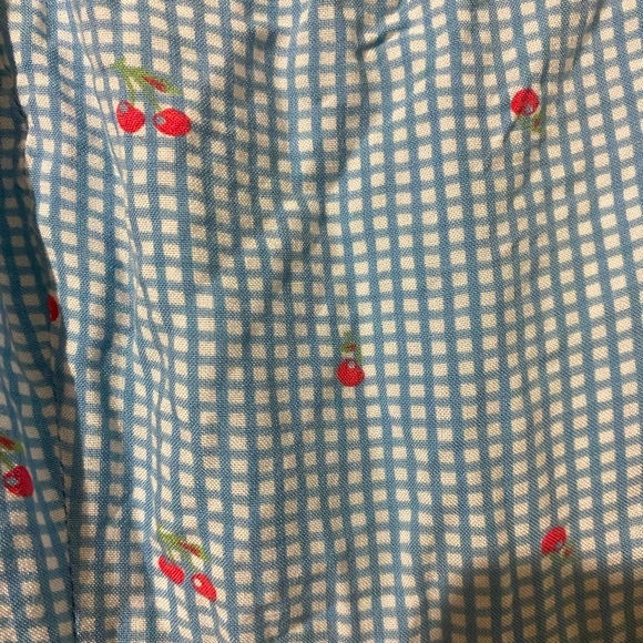 Japna Cherry Print Blue Gingham Pattern Sleeveless Dress - Picture 4 of 5